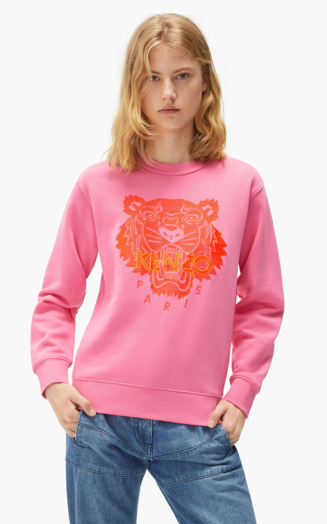 Kenzo Tiger Sweatshirt Bayan Pembe | 5413-WDHYF